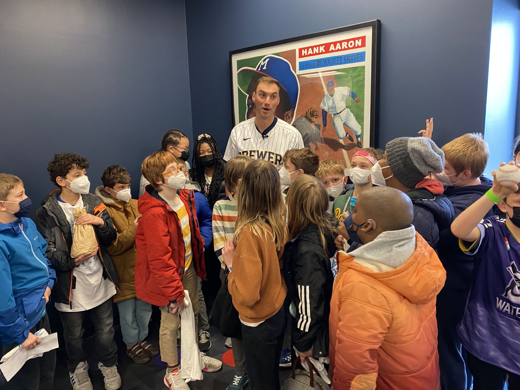 Brent Suter answers questions from Maryland Avenue Montessori students